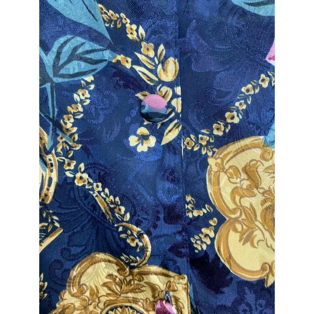 Vtg Victorias Secret Gold Label Button Sleep Shirt Small Roses Green Floral Gold